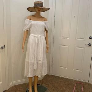 Indigo Rose Size Medium White On Or Off Shoulder Lined Belted Summer Dress New